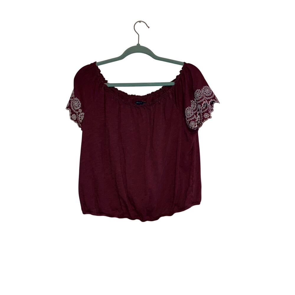 American Eagle Burgundy Embroidered Eyelet Top Size Large Boho